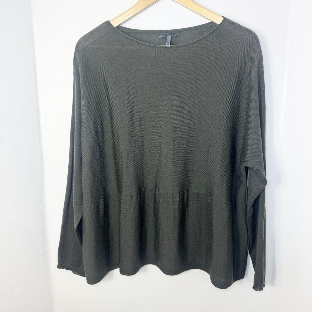 Oska Womens Wool Peplum Top Green Size 2 Medium Lagenlook Capsule Luxury *flaw